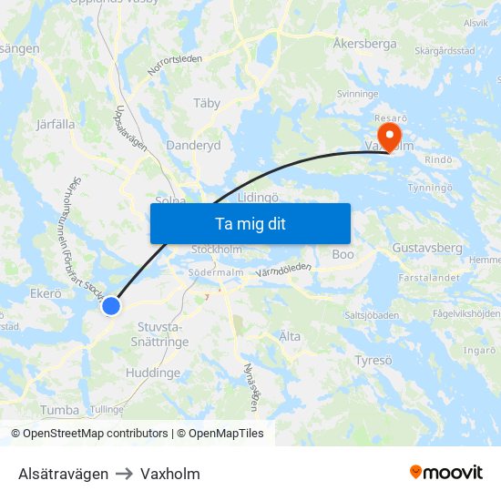Alsätravägen to Vaxholm map