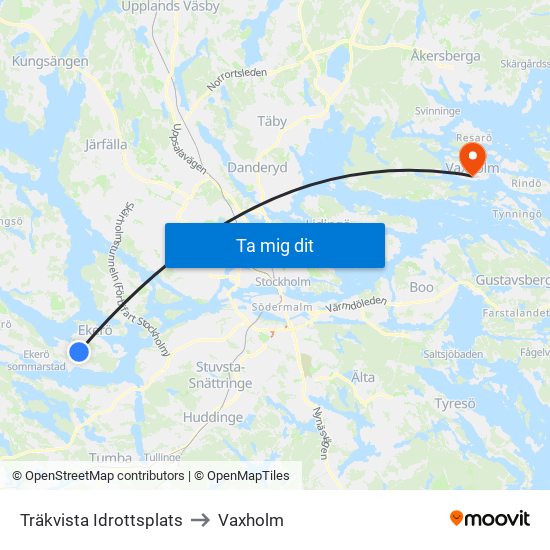 Träkvista Idrottsplats to Vaxholm map