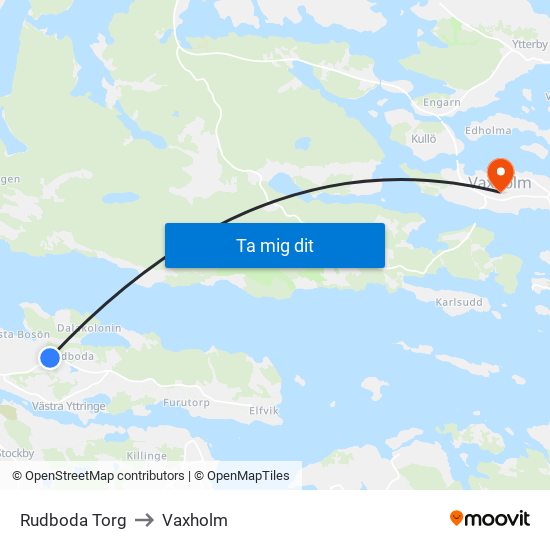 Rudboda Torg to Vaxholm map