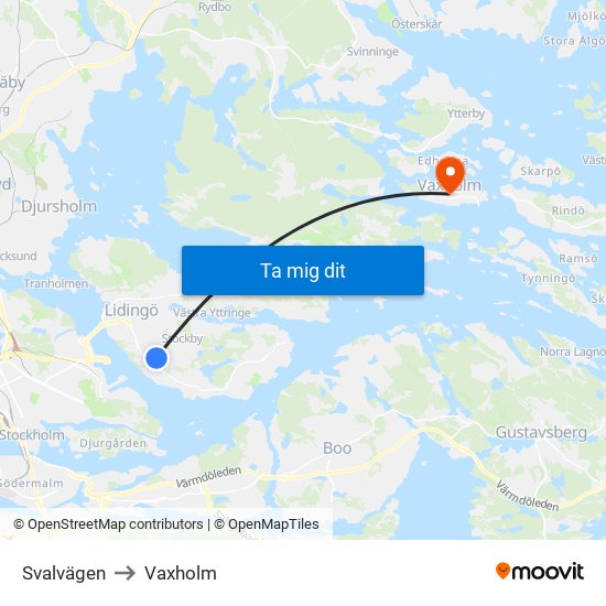 Svalvägen to Vaxholm map