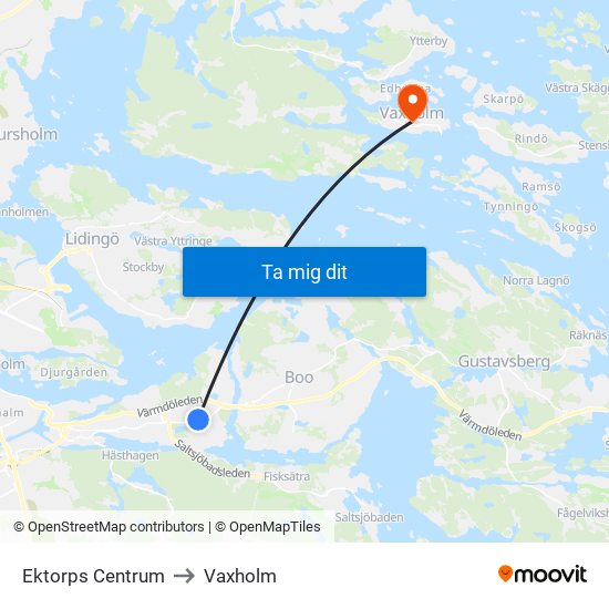 Ektorps Centrum to Vaxholm map