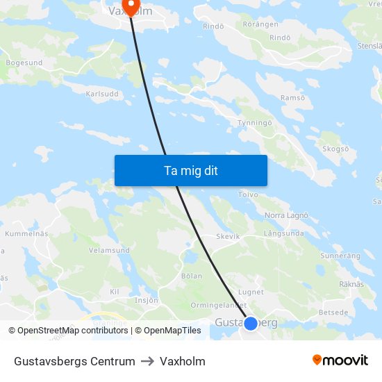 Gustavsbergs Centrum to Vaxholm map