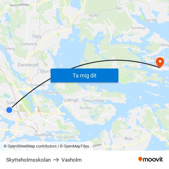 Skytteholmsskolan to Vaxholm map