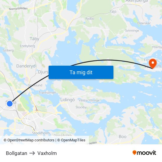 Bollgatan to Vaxholm map