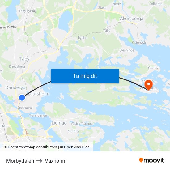 Mörbydalen to Vaxholm map