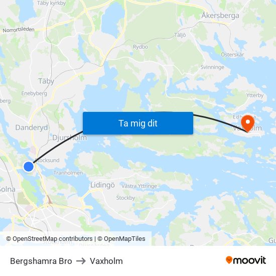 Bergshamra Bro to Vaxholm map
