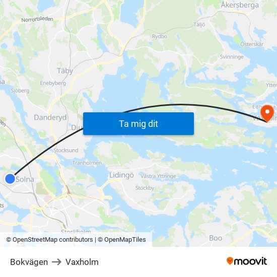 Bokvägen to Vaxholm map