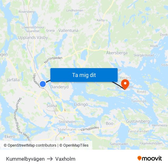 Kummelbyvägen to Vaxholm map