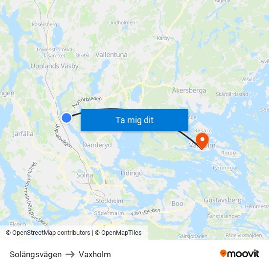 Solängsvägen to Vaxholm map