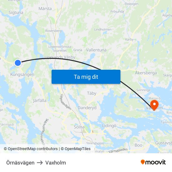 Örnäsvägen to Vaxholm map