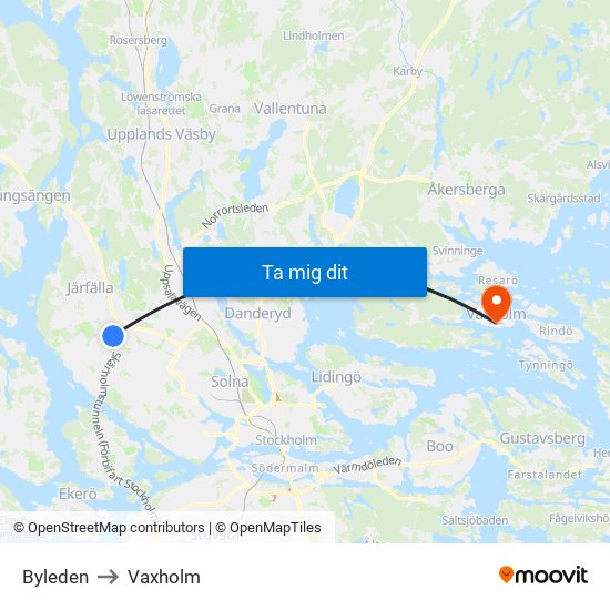 Byleden to Vaxholm map