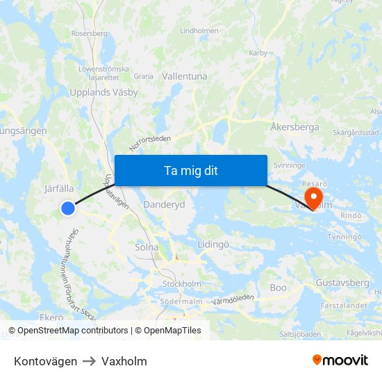 Kontovägen to Vaxholm map