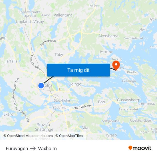 Furuvägen to Vaxholm map