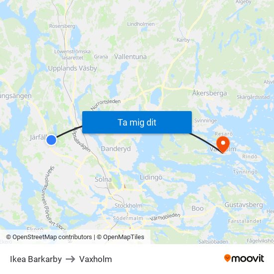 Ikea Barkarby to Vaxholm map