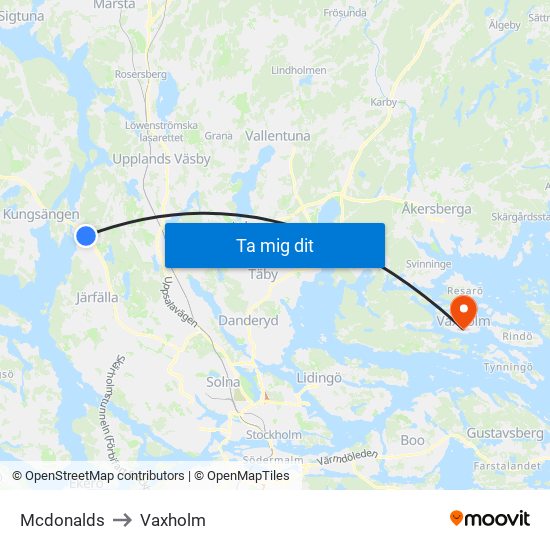 Mcdonalds to Vaxholm map