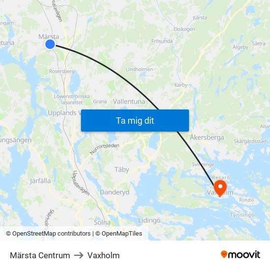 Märsta Centrum to Vaxholm map