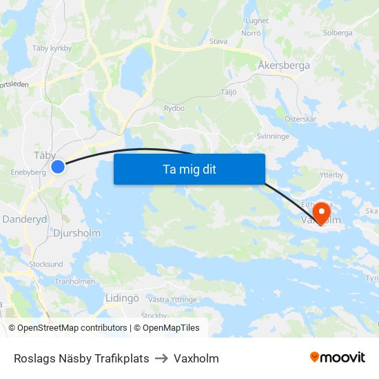 Roslags Näsby Trafikplats to Vaxholm map