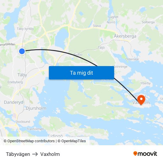 Täbyvägen to Vaxholm map