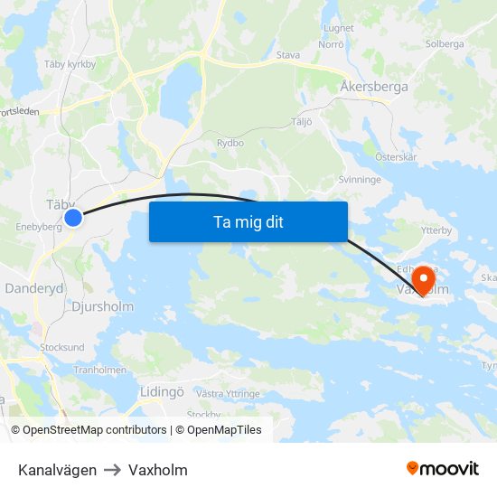 Kanalvägen to Vaxholm map