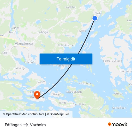 Fåfängan to Vaxholm map