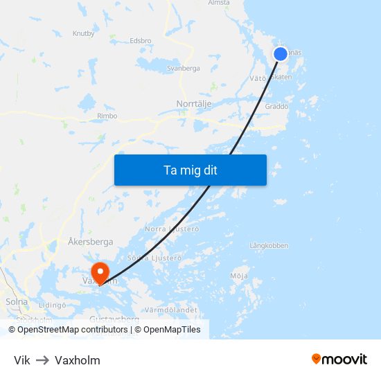 Vik to Vaxholm map