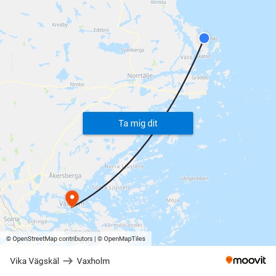 Vika Vägskäl to Vaxholm map