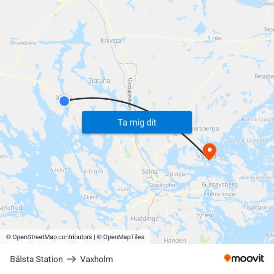 Bålsta Station to Vaxholm map