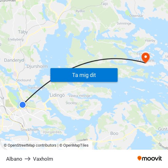 Albano to Vaxholm map