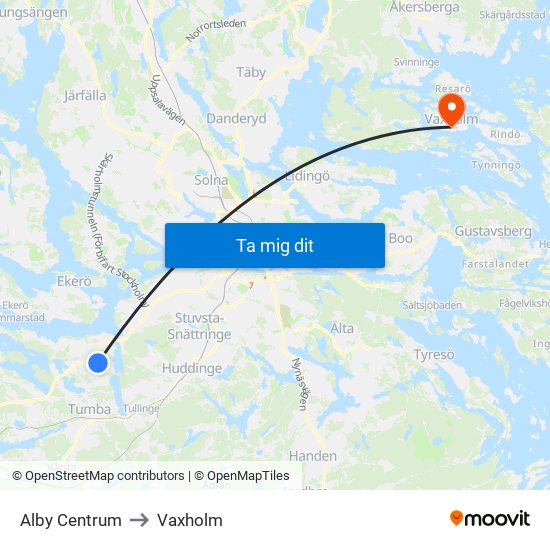 Alby Centrum to Vaxholm map
