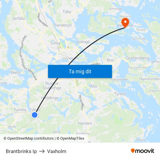 Brantbrinks Ip to Vaxholm map