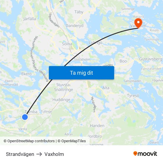 Strandvägen to Vaxholm map