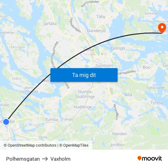 Polhemsgatan to Vaxholm map