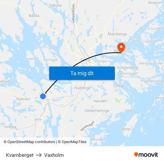 Kvarnberget to Vaxholm map