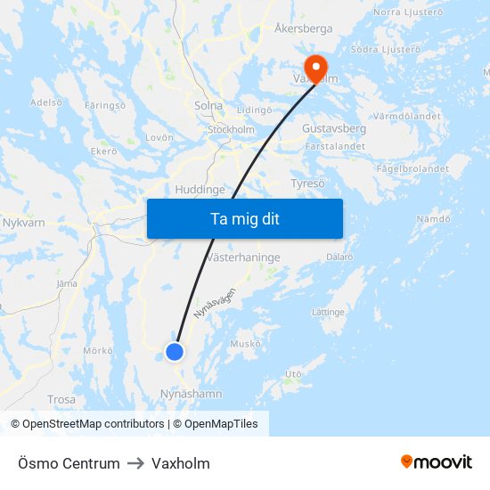 Ösmo Centrum to Vaxholm map