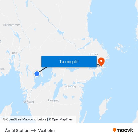 Åmål Station to Vaxholm map