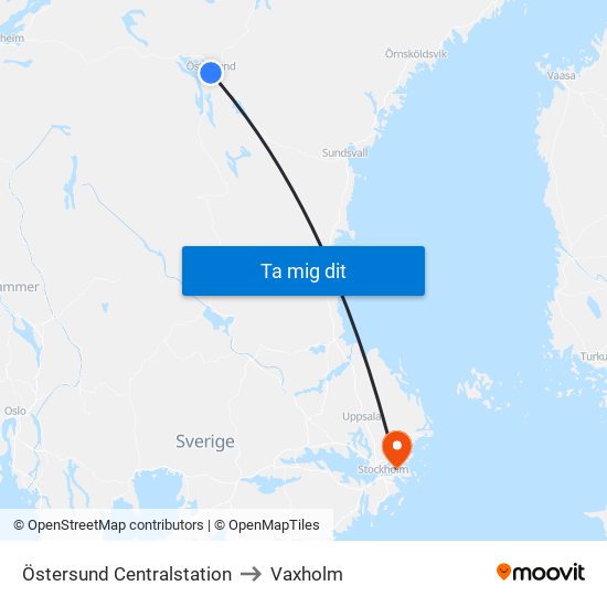 Östersund Centralstation to Vaxholm map