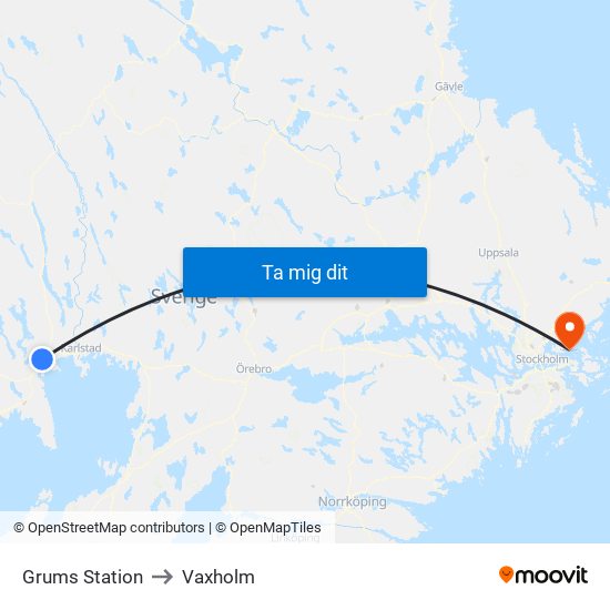 Grums Station to Vaxholm map