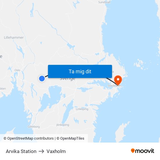 Arvika Station to Vaxholm map