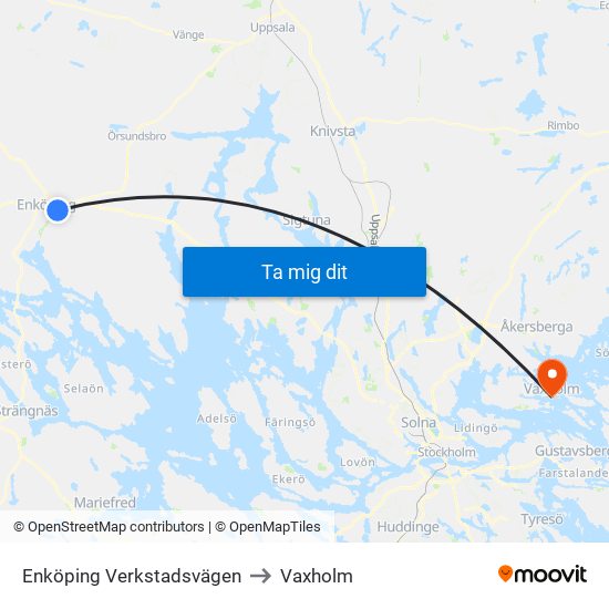 Enköping Verkstadsvägen to Vaxholm map