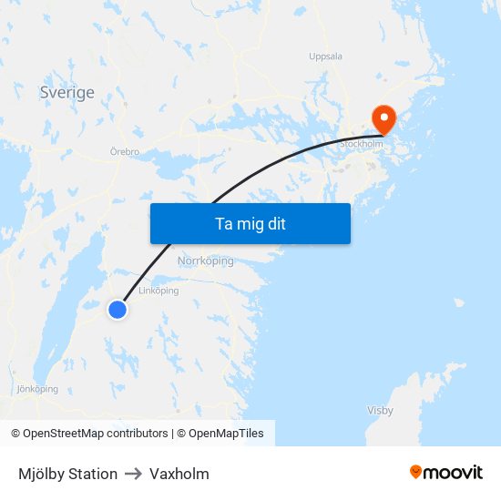 Mjölby Station to Vaxholm map