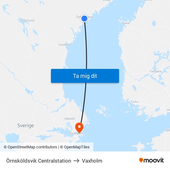 Örnsköldsvik Centralstation to Vaxholm map