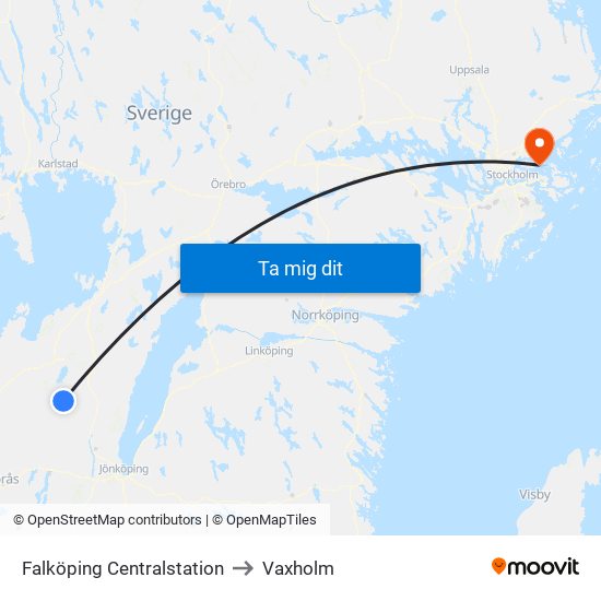 Falköping Centralstation to Vaxholm map