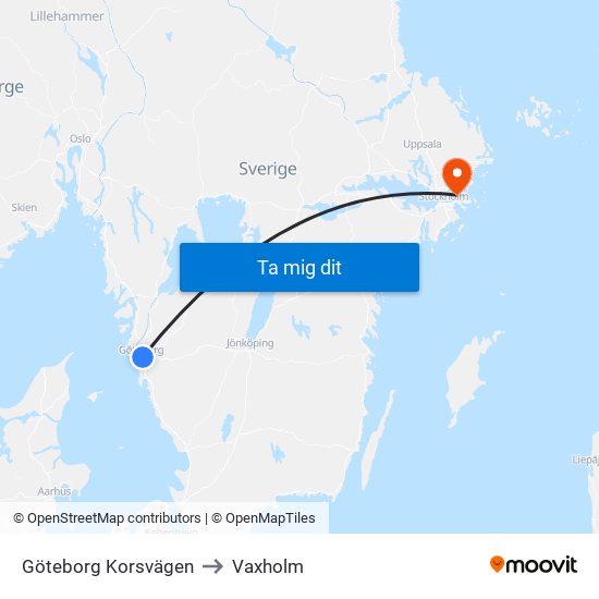 Göteborg Korsvägen to Vaxholm map