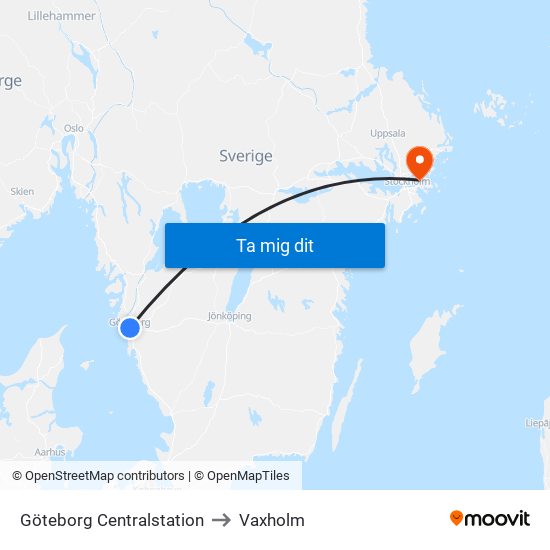 Göteborg Centralstation to Vaxholm map