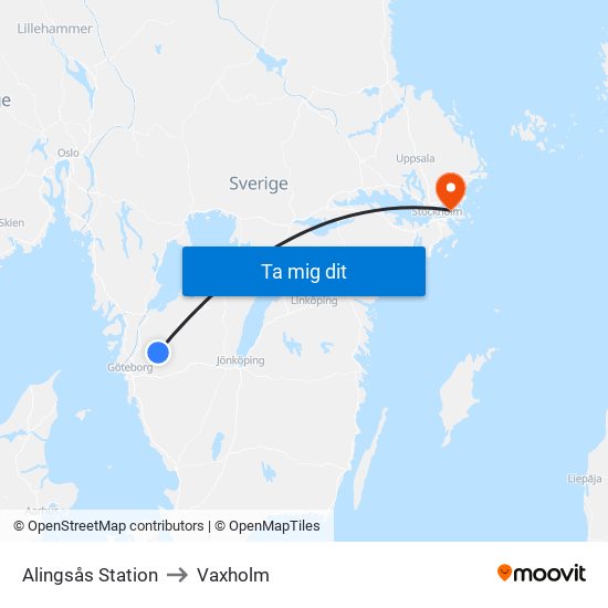 Alingsås Station to Vaxholm map