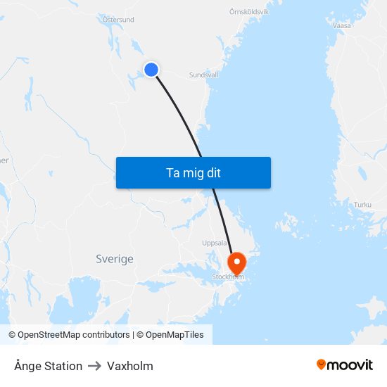 Ånge Station to Vaxholm map