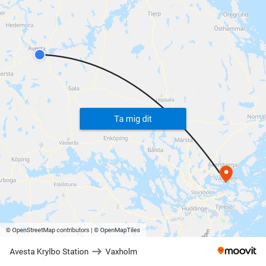 Avesta Krylbo Station to Vaxholm map
