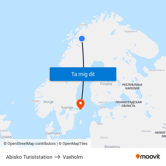 Abisko Turiststation to Vaxholm map