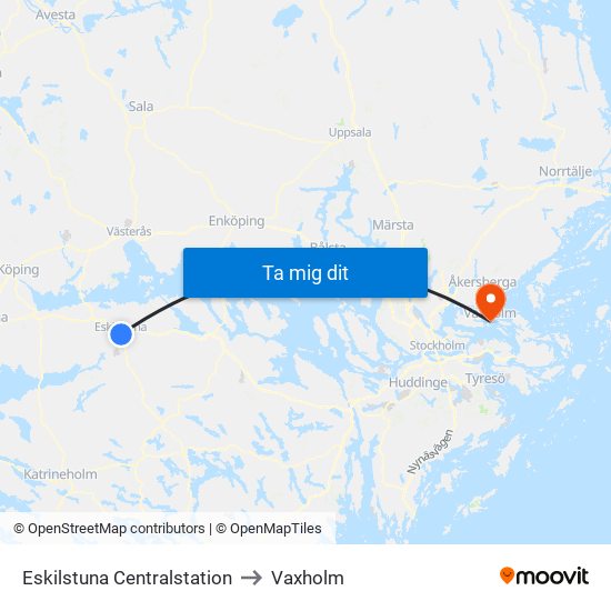 Eskilstuna Centralstation to Vaxholm map