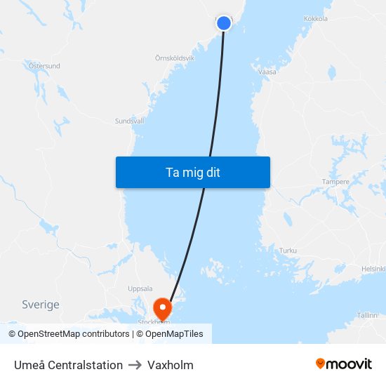 Umeå Centralstation to Vaxholm map